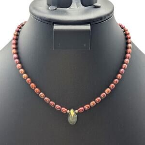 Copper Freshwater Pearl Labradorite Crystal Silver Toggle Clasp 16.25" Necklace